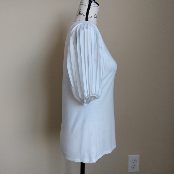Tahari white ivory pleated puff sleeve top size S - Picture 2 of 8